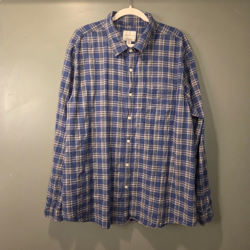 American Eagle Men's Super Soft Plaid Button Up Shirt Size XXXL Blue Multi 3XL